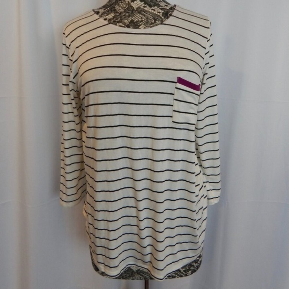 Papermoon Cream & Black Striped 3/4 Sleeve Top XXL